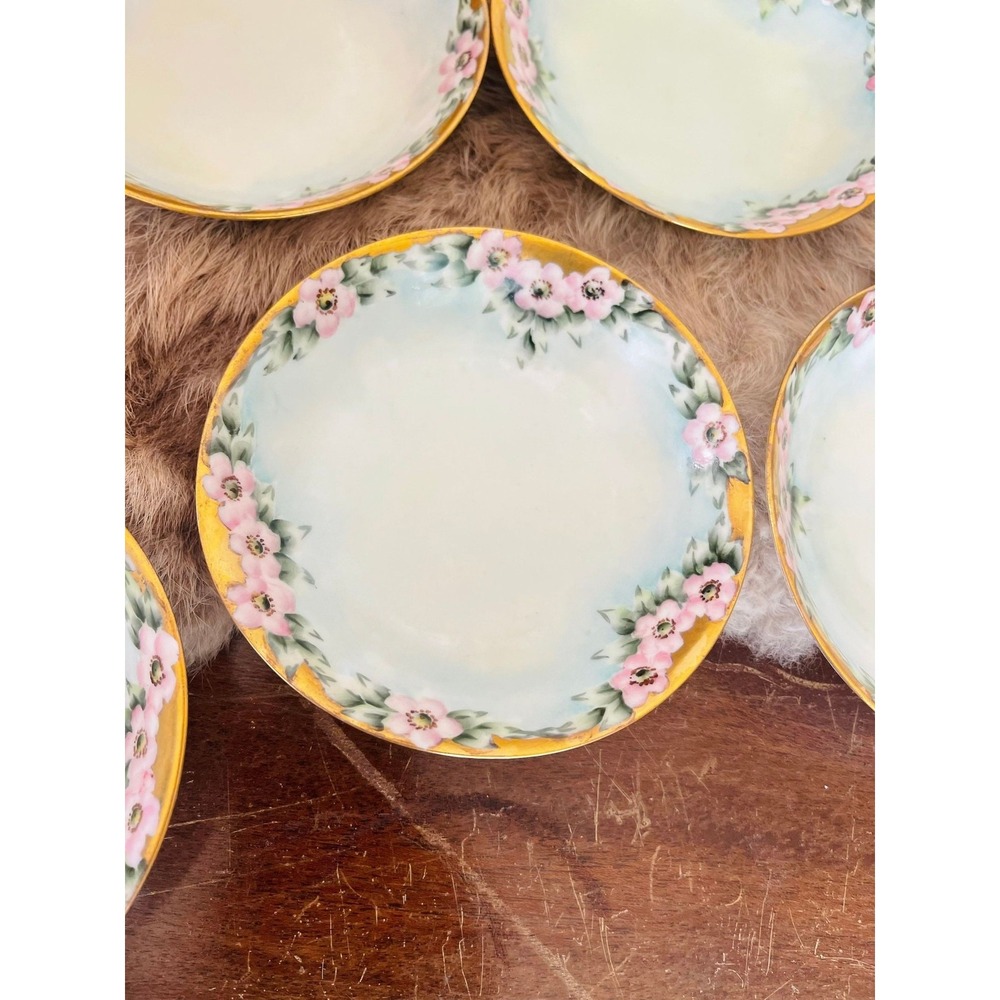 9 5" Haviland France fruit sauce bowl set |‎ hand painted pink floral swag